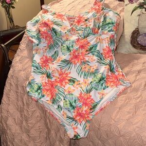 Allure Floral One Piece Swimsuit - White, Pink, Green